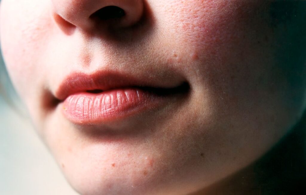 close-up of a females lips